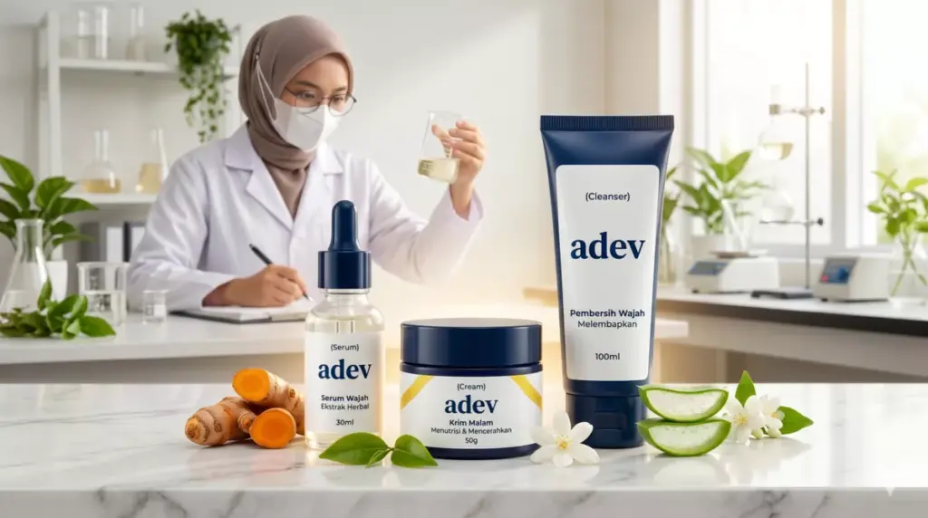 Produk skincare brand sendiri hasil maklon Adev Natural Indonesia, peluang bisnis kreatif terbaik untuk mahasiswa