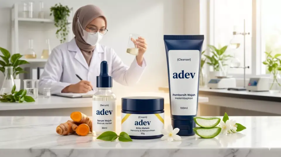 Produk skincare brand sendiri hasil maklon Adev Natural Indonesia, peluang bisnis kreatif terbaik untuk mahasiswa
