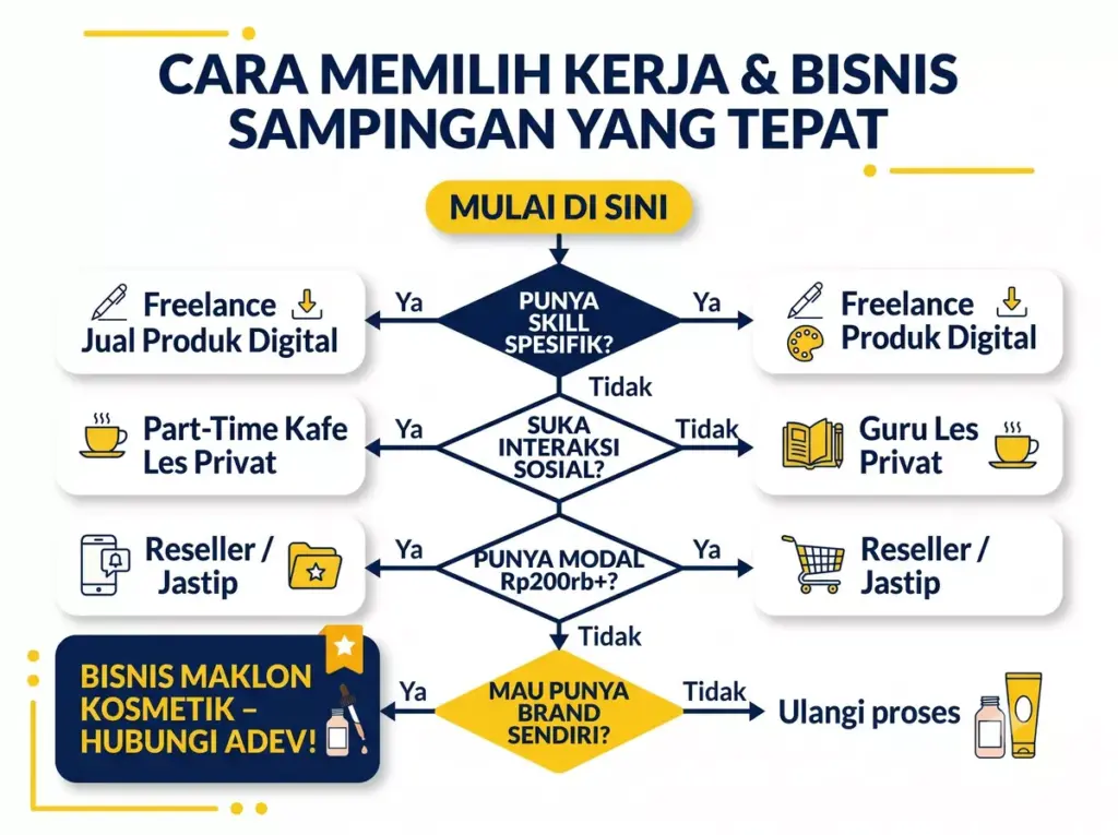 Flowchart cara memilih kerja dan bisnis sampingan yang tepat sesuai kondisi mahasiswa