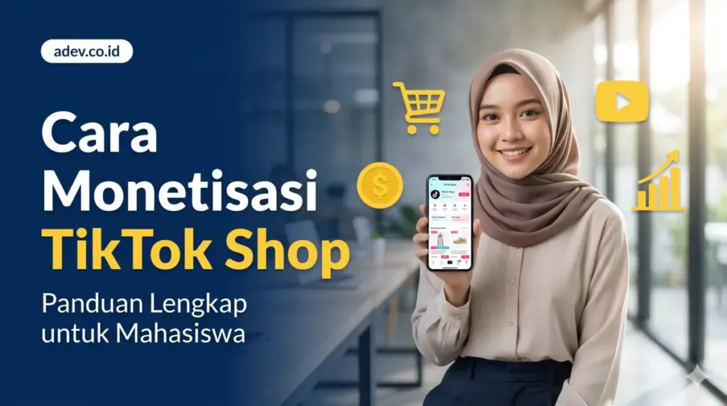 Mahasiswi memegang smartphone dengan tampilan TikTok Shop, ilustrasi cara monetisasi TikTok Shop