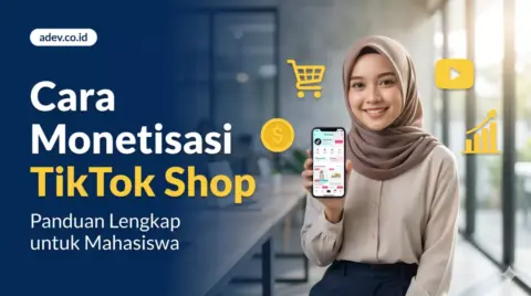 Mahasiswi memegang smartphone dengan tampilan TikTok Shop, ilustrasi cara monetisasi TikTok Shop