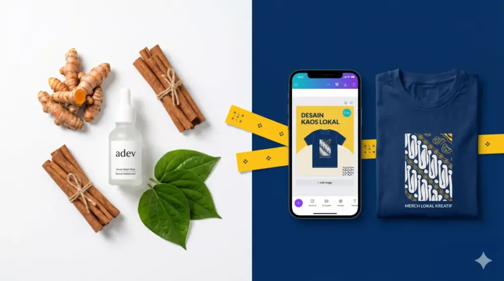 Ide bisnis kreatif unik mahasiswa: brand produk herbal lokal dan bisnis digital seperti template Canva