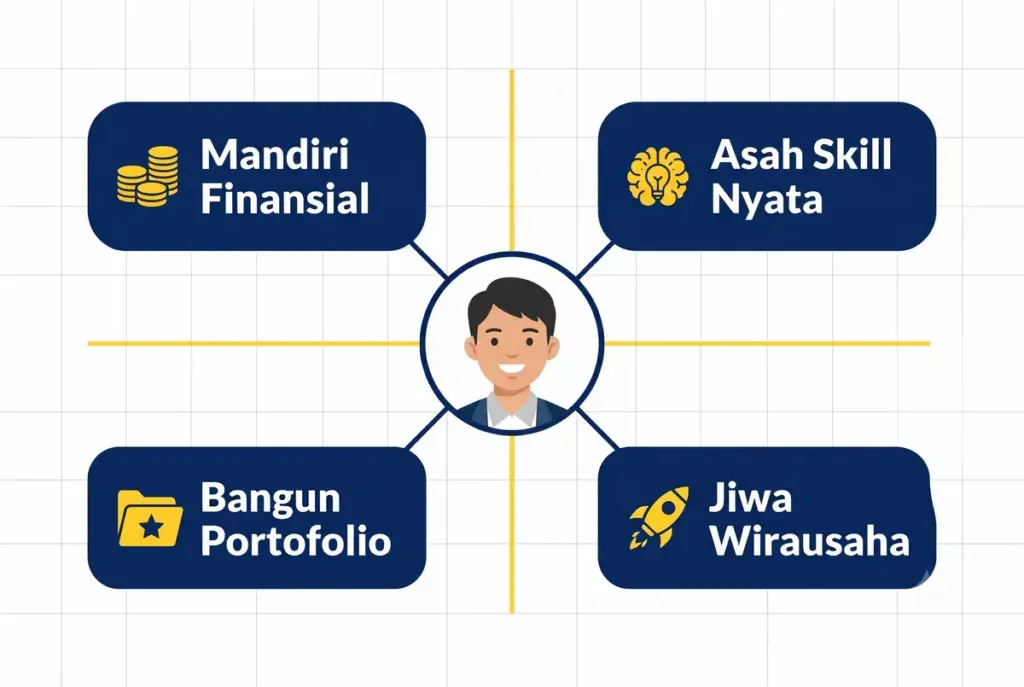 Infografis 4 manfaat kerja dan bisnis sampingan mahasiswa Indonesia