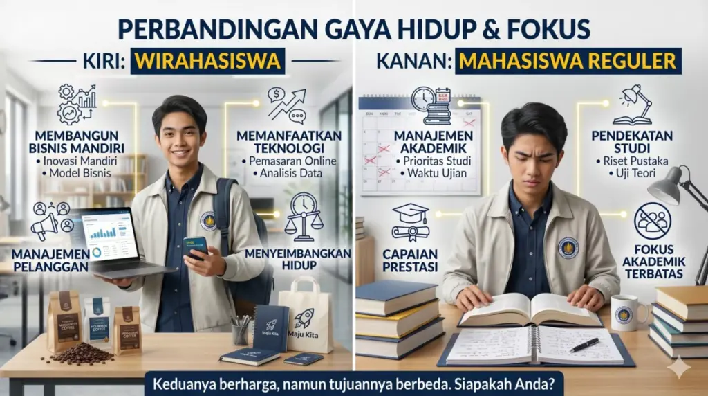 Perbandingan mahasiswa entrepreneur dan mahasiswa biasa dalam aktivitas dan pengalaman.