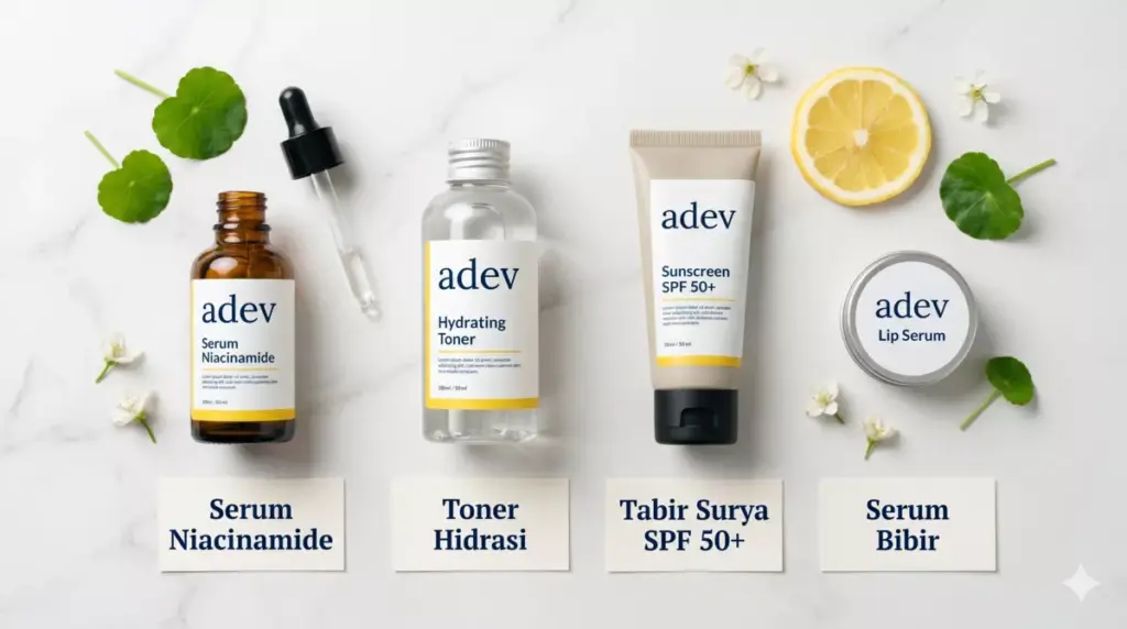 Empat rekomendasi produk kosmetik starting point untuk mahasiswa farmasi: serum, toner, sunscreen, dan lip care