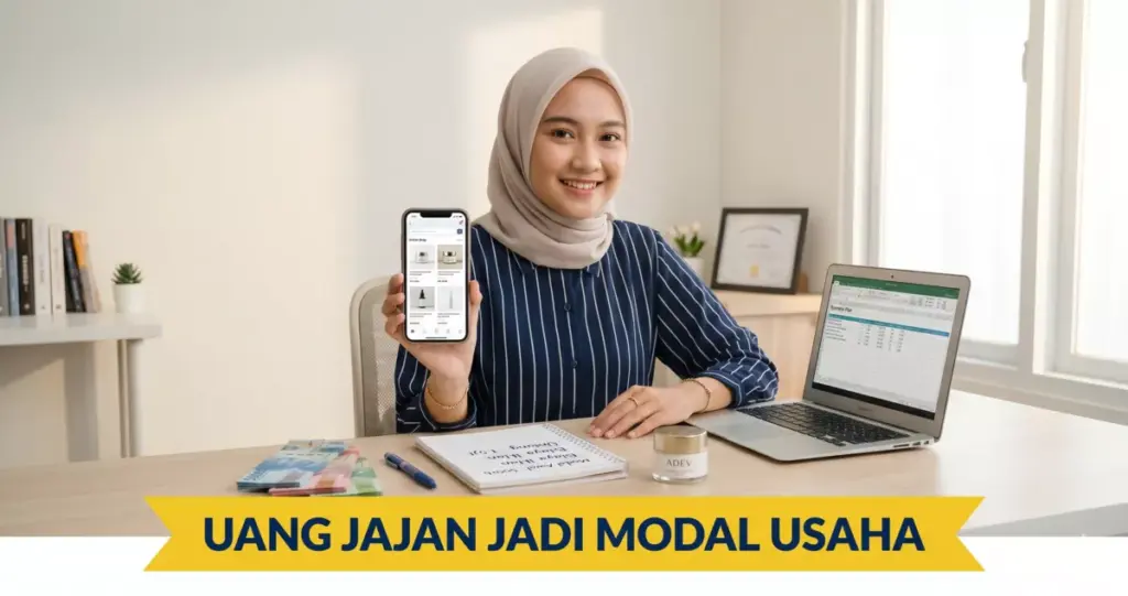 Mahasiswi berhijab mengelola toko online sambil menyisihkan uang jajan untuk modal usaha skincare