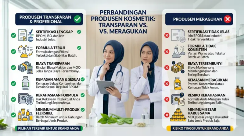Perbandingan pabrik maklon skincare profesional dan yang perlu diwaspadai