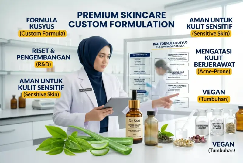 Infografis formula custom dan bahan baku untuk maklon skincare dokter