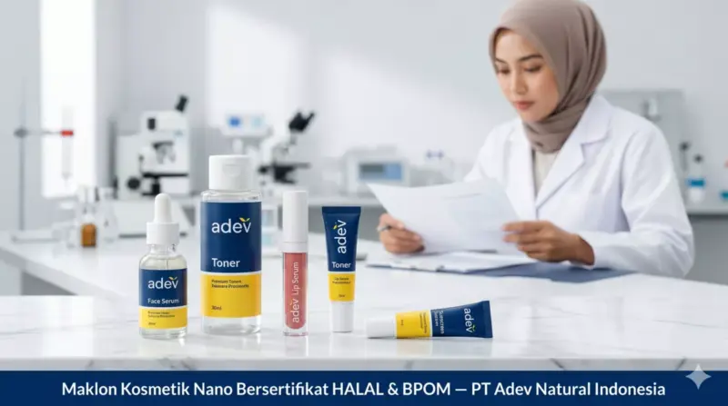 Produk skincare nano maklon PT Adev Natural Indonesia bersertifikat HALAL dan BPOM di laboratorium modern