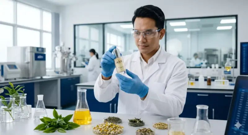 Formulasi aman di pabrik maklon kosmetik berstandar CPKB untuk legalitas skincare dokter bersama PT Adev Natural Indonesia.