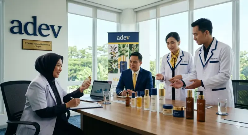 Konsultasi pembuatan brand skincare dokter yang legal dan berizin BPOM di kantor PT Adev Natural Indonesia.