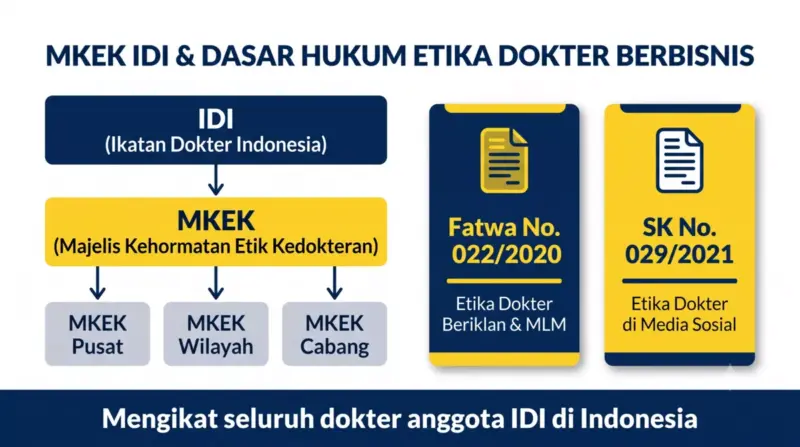 Infografis struktur MKEK IDI dan dua fatwa etika dokter berbisnis: Fatwa No 022 tahun 2020 dan SK No 029 tahun 2021