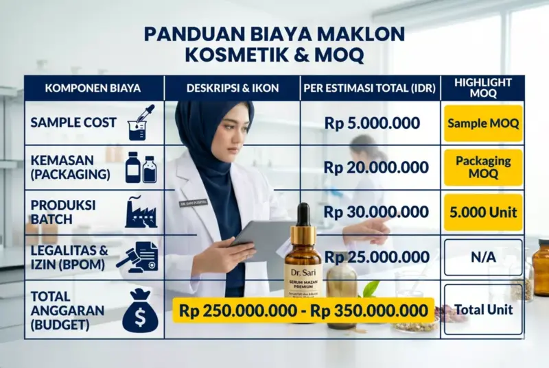 Infografis MOQ dan rincian biaya maklon skincare untuk dokter