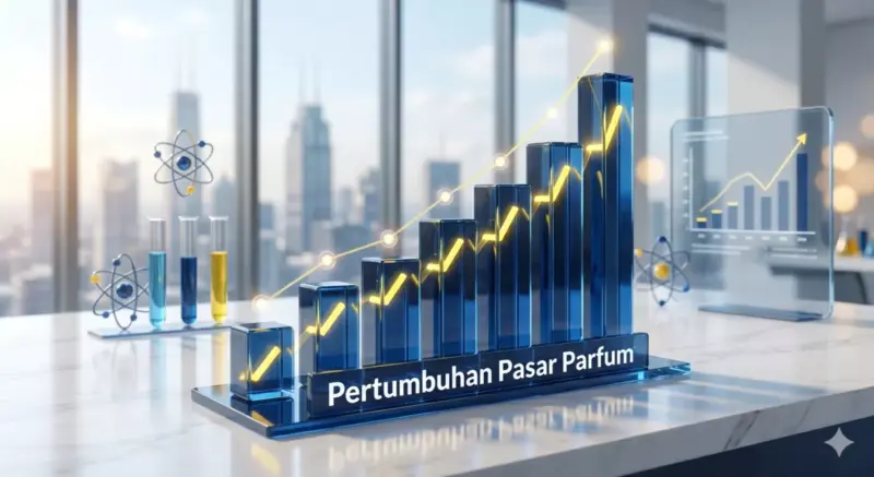 Grafik pertumbuhan industri parfum di Indonesia dengan peningkatan tren pasar yang tinggi dan menguntungkan.