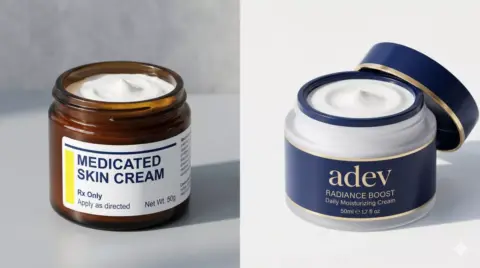 Perbedaan fisik wadah krim racikan klinik dengan krim kecantikan berizin BPOM buatan pabrik maklon.