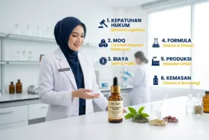 Dokter dan visual infografis maklon skincare legal, MOQ, biaya, formula, dan packaging