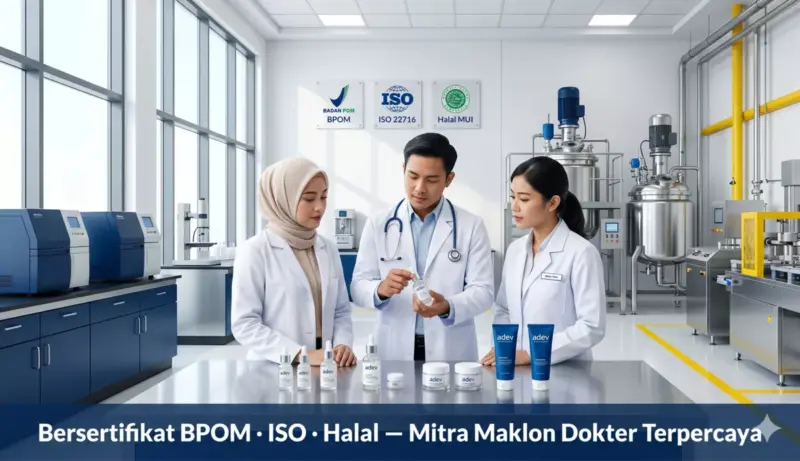Tim profesional PT Adev Natural Indonesia di laboratorium maklon skincare bersertifikat BPOM ISO Halal