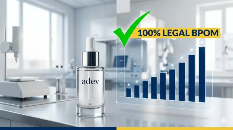 Produk skincare dokter produksi massal dengan simbol centang hijau tanda legalitas izin edar nomor notifikasi BPOM.