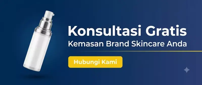 Banner konsultasi gratis pemilihan kemasan skincare untuk brand dokter dengan tombol Hubungi Kami warna kuning