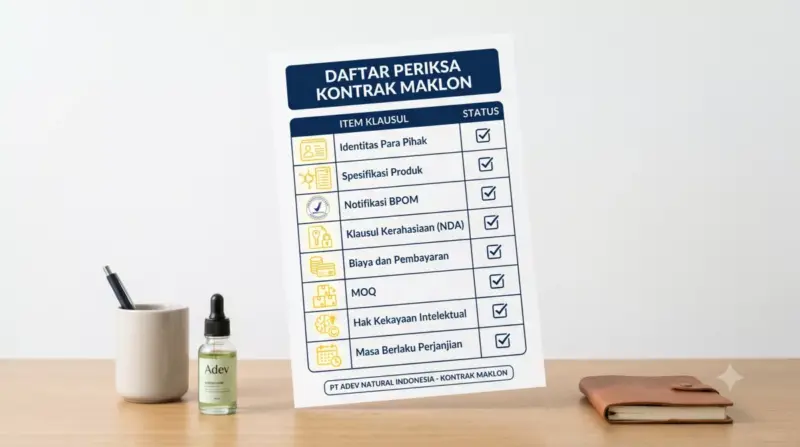 Infografis 8 komponen wajib kontrak maklon kosmetik untuk dokter dari identitas hingga HKI
