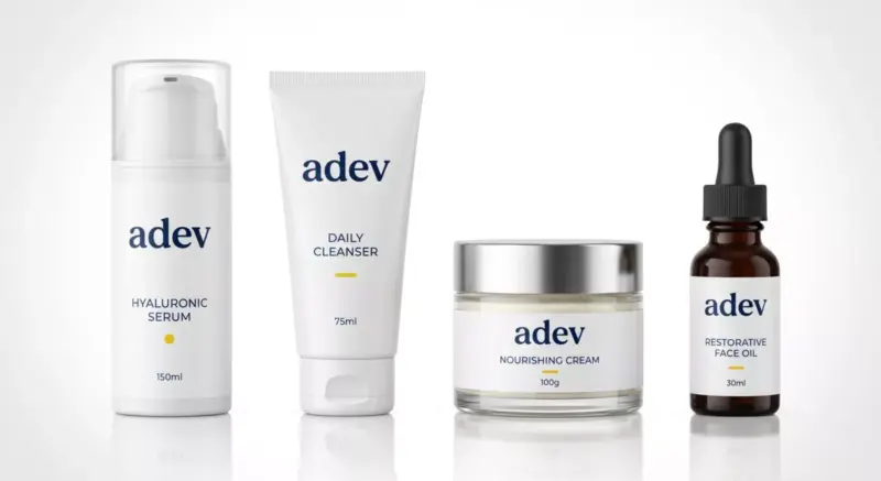 Perbandingan empat jenis kemasan skincare klinis airless pump tube jar dan dropper dengan label minimalis