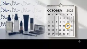 Kalender Oktober 2026 dengan tanggal 17 dilingkari kuning sebagai deadline wajib halal kosmetik