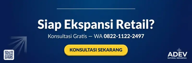 Banner konsultasi gratis ekspansi retail skincare dokter — hubungi ADEV Natural Indonesia di WA 0822-1122-2497
