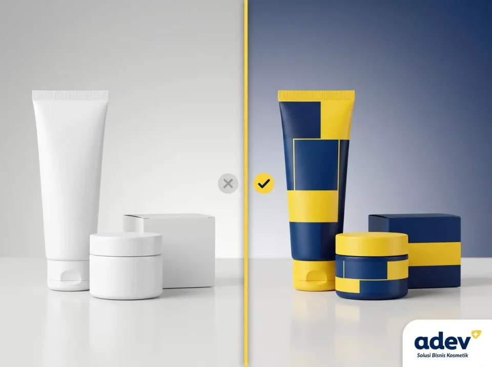 Perbandingan kemasan polos dan kemasan camera ready produk kosmetik ADEV dengan pencahayaan studio