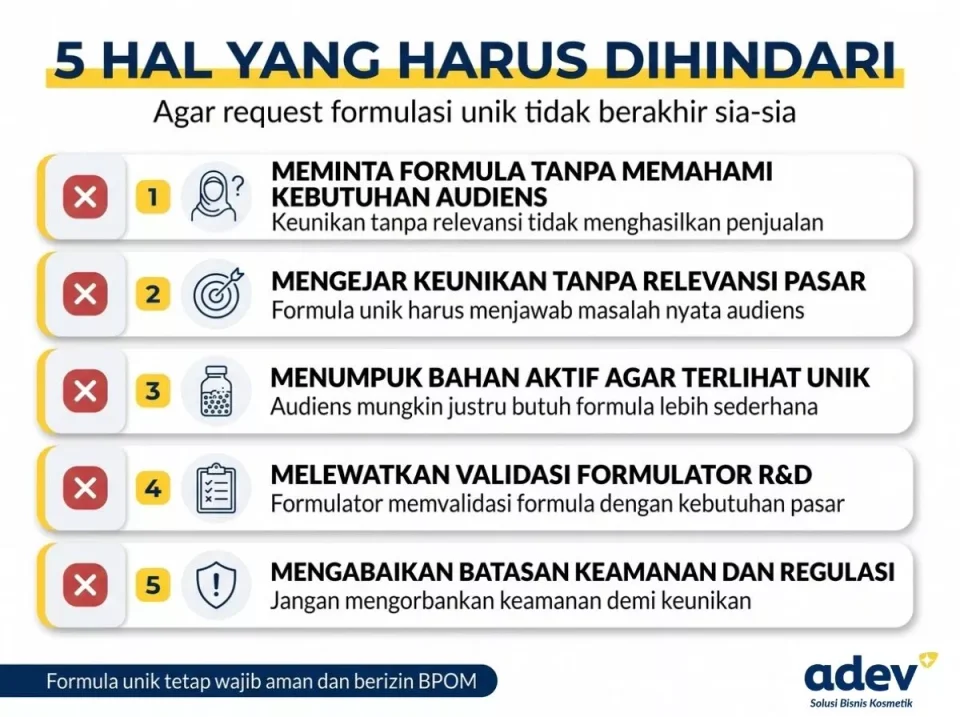 Checklist 5 hal yang harus dihindari saat request formulasi unik maklon agar formula aman dan relevan