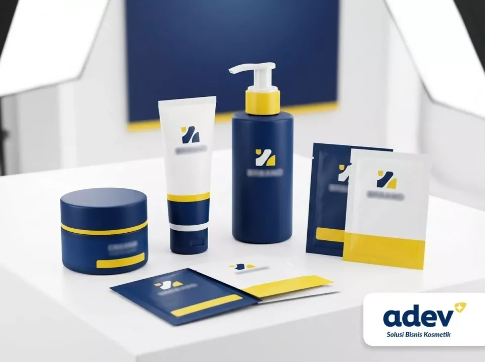 Ragam produk jadi kosmetik pot, tube, botol pump, dan sachet dari pabrik maklon kosmetik Surabaya ADEV